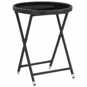 Tea Table Black PE rattan, powder-coated steel, tempere...