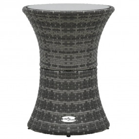 Garden Side Table Grey Poly Rattan, Tempered Glass Smal...