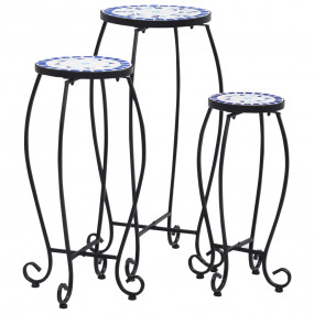 Table Set of 3 Blue and white Iron and ceramic Small