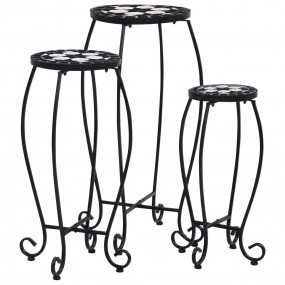 Table Set of 3 Black and White Iron and Ceramic Small D...