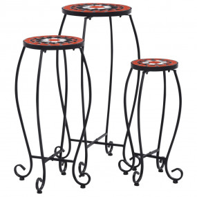 Table Set of 3 Terracotta and White Iron tube and ceram...