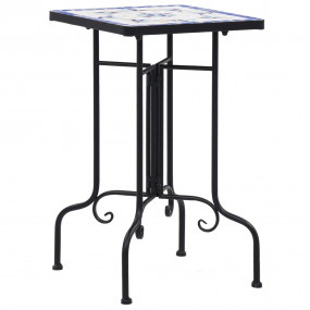 Side Table Blue and White Iron and Ceramic Small Durabl...