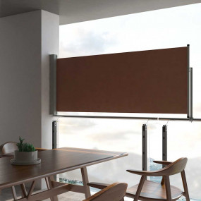 Side Awning Brown Polyester 39.4 x 118.1 in Retractable...