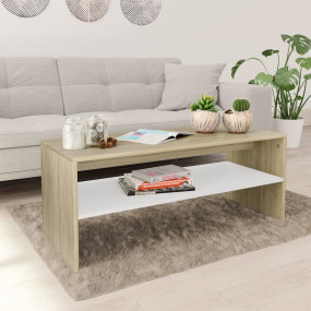 Coffee Table White and Sonoma Oak Engineered Wood Small