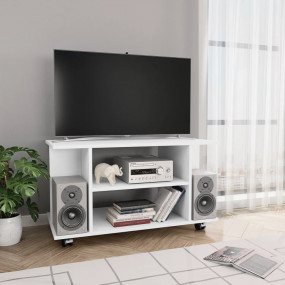 TV Cabinet White Engineered Wood Compact TV Cabinet Rec...