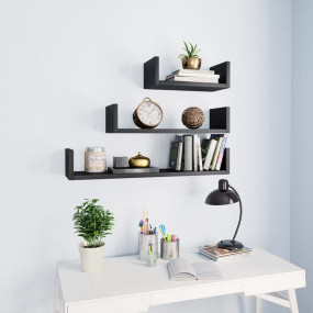 Shelf Set of 3 Black Engineered wood Large Wall-mounted