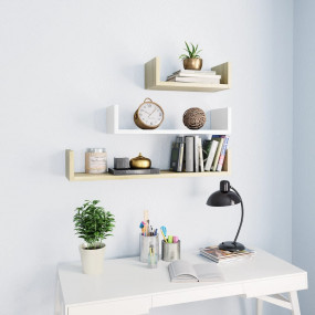 Shelf Set of 3 White Engineered Wood Large, Medium, Sma...