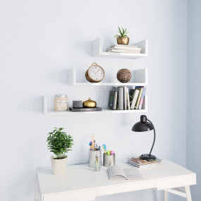 Shelf Set of 3 High Gloss White Engineered Wood
