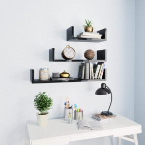 Shelf Set of 3 High gloss black Engineered wood