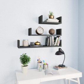 Shelf Set of 3 High gloss grey Engineered wood