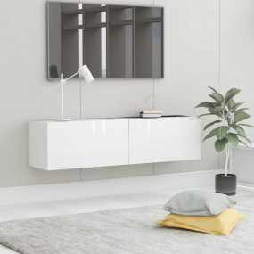 TV Cabinet High Gloss White Engineered Wood 47.2 in Wid...
