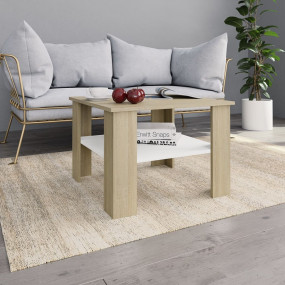 Coffee Table White and Sonoma Oak Engineered Wood Small