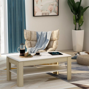 Coffee Table White and Sonoma Oak Engineered Wood Stand...