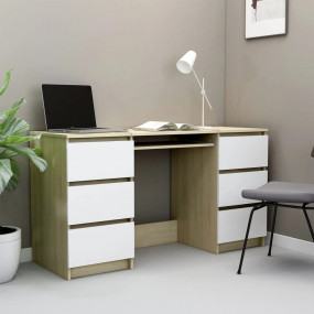 Writing Desk White and Sonoma Oak Engineered Wood Writi...