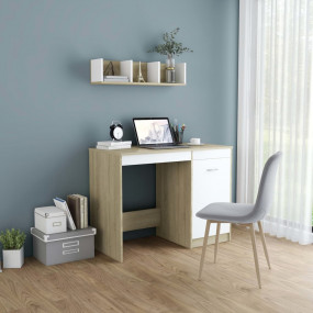 Desk White and Sonoma Oak Engineered Wood Medium Comput...