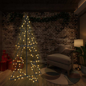 Christmas Cone Tree Black and Warm White Metal Christma...