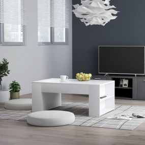 Coffee Table White Engineered wood 39.4x23.6x16.5 in Co...