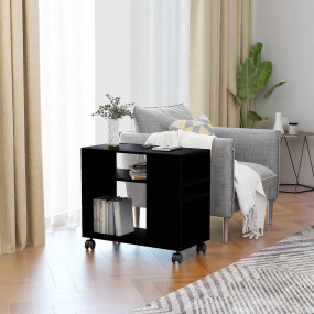 Side Table Black Engineered wood 27.6x13.8x21.7 in Roll...
