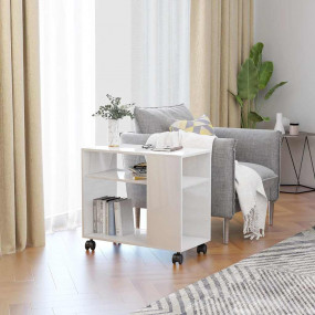 Side Table High gloss white Chipboard 27.6x13.8x21.7 in...