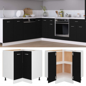 Corner Bottom Cabinet Black Engineered Wood Medium