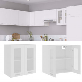 Hanging Glass Cabinet White Engineered Wood, Glass Comp...