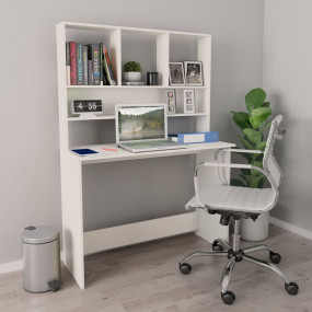 Desk White Engineered Wood Medium Desk Rectangular Mode...