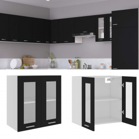 Hanging Glass Cabinet Black Engineered wood, glass