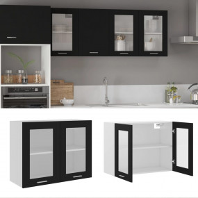 Hanging Glass Cabinet Black Engineered Wood, Glass