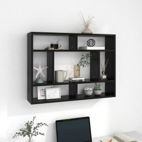 Wall Shelf Black Engineered Wood Medium Wall Shelf Rect...