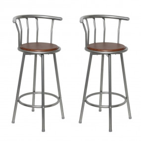 Bar Stool Set of 2 Brown MDF, Steel Standard Swivel Bar...