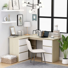 Corner Desk White and Sonoma Oak Engineered wood