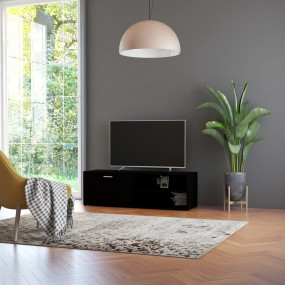 TV Cabinet Black Engineered Wood TV Cabinet Rectangular...