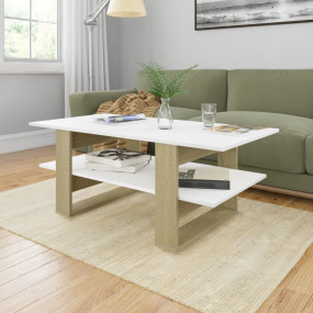 Coffee Table White and Sonoma Oak Engineered Wood Small