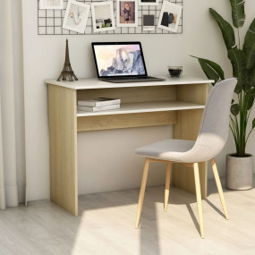 Desk White and Sonoma Oak Engineered Wood