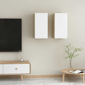 TV Cabinet Set of 2 White Engineered Wood Compact TV Ca...