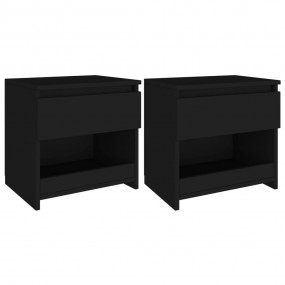 Bedside Cabinet Set of 2 Black Engineered Wood Medium S...