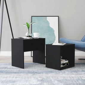Coffee Table Black Engineered Wood Stackable Coffee Tab...