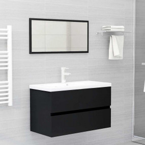 Bathroom Furniture Set Black Engineered wood, Acrylic M...