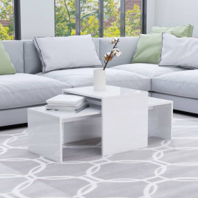 Table Glossy White Engineered Wood 39.4 x 18.9 x 15.7 i...
