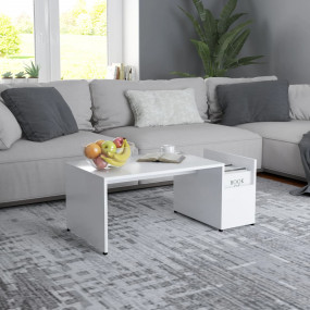 Coffee Table White Engineered Wood Medium Storage Coffe...