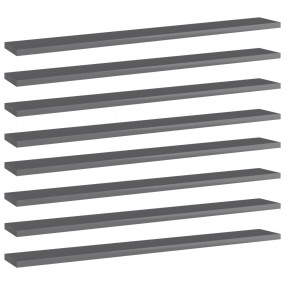 Shelf Set of 8 High Gloss Grey Engineered Wood