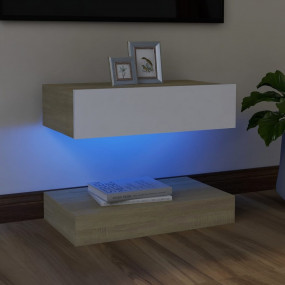TV Cabinet Set of 2 White and sonoma oak Engineered woo...