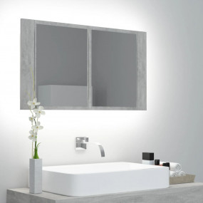 LED Mirror Cabinet Concrete Grey Engineered Wood, Acryl...