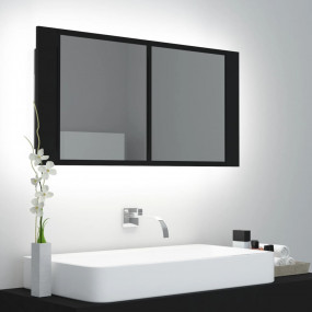 LED Mirror Cabinet Black Engineered wood Large