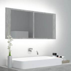 LED Mirror Cabinet Concrete Grey Engineered Wood, Acryl...