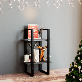 Book Cabinet Grey Solid Pine Wood and Metal Medium Book...