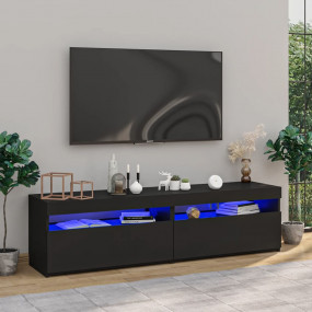 TV Cabinet Set of 2 Black Engineered Wood Medium TV Cab...