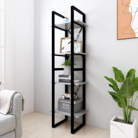 Book Cabinet Concrete gray, Black Engineered wood, Meta...