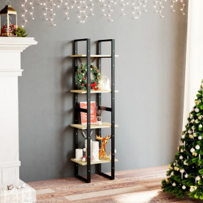 Book Cabinet Natural Wood, Black Solid Pine Wood, Metal...