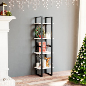 Book Cabinet White, Black Solid Pine Wood, Metal Medium
